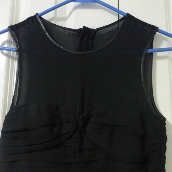 H&M black ruched sleeveless mini dress with faux leather trim - Picture 2 of 15